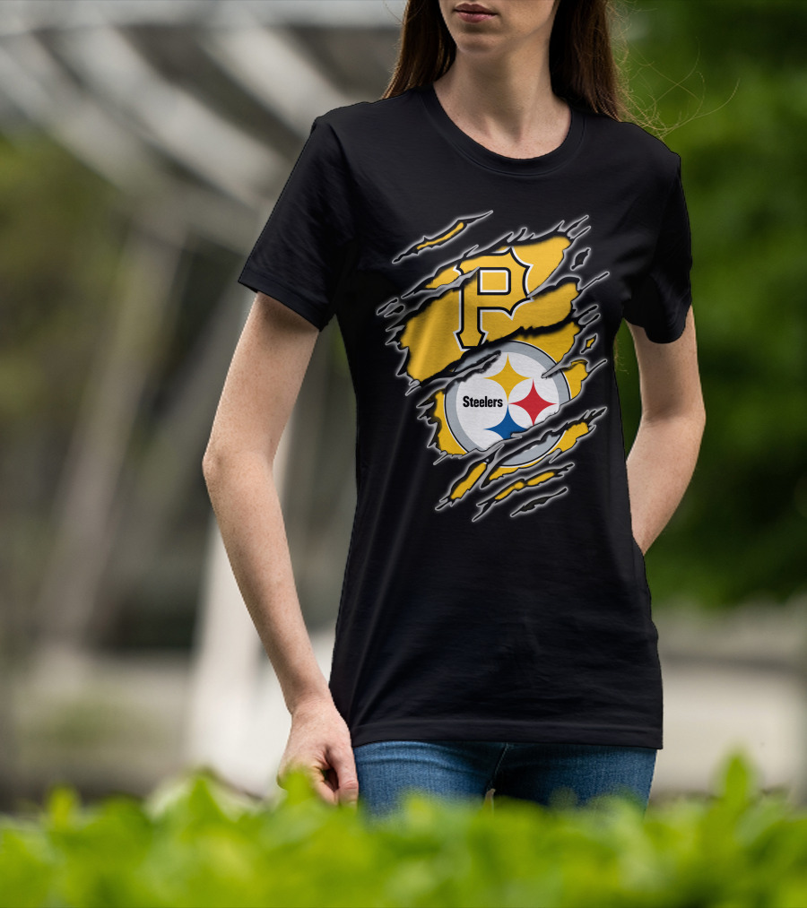 Steelers Pirates Torn Ripped Merge T-Shirt