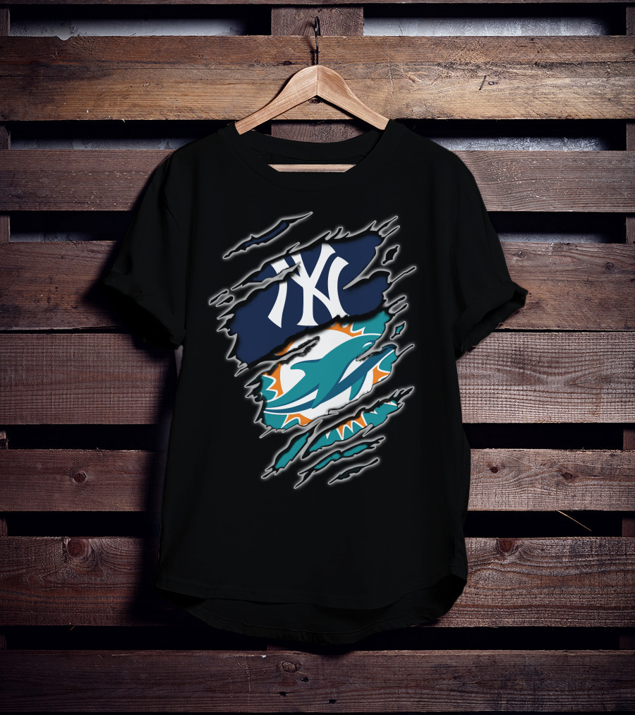 New York Yankees Miami Dolphins Fan Fusion T-Shirt