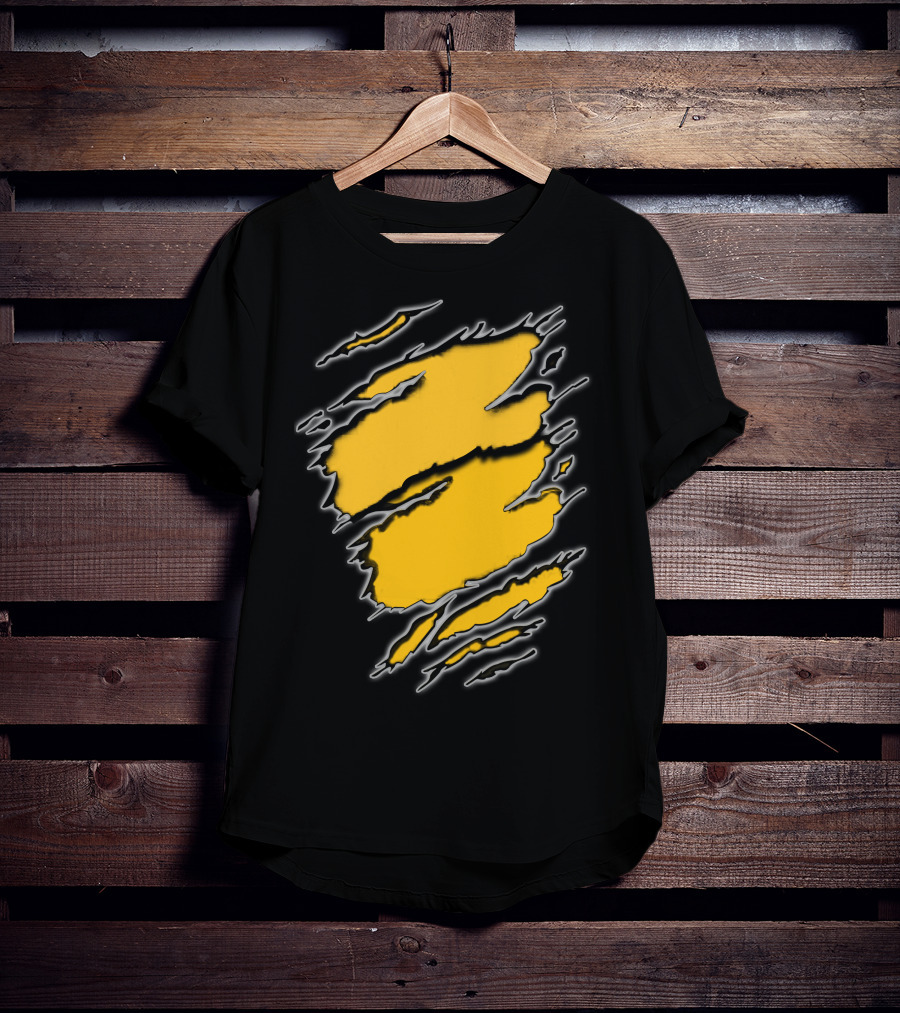 Steelers Pirates16 Fan Gear Torn Ragged Yellow Claw Marks T-Shirt