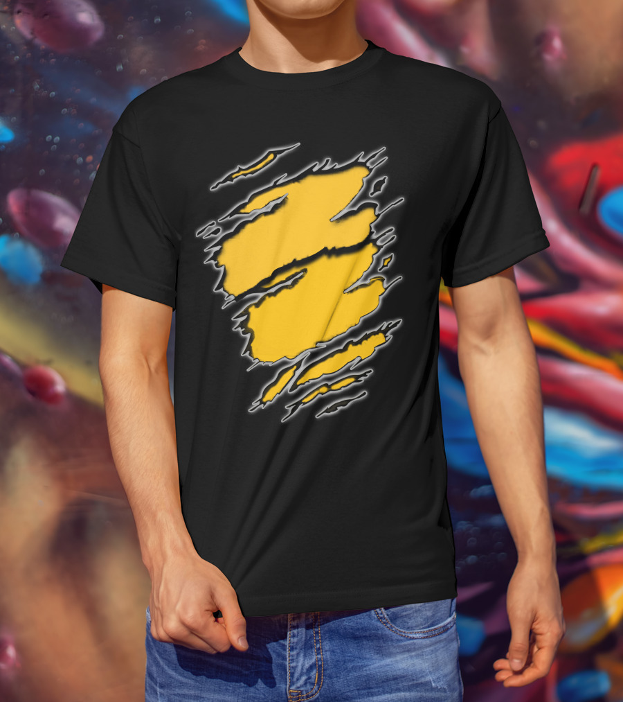 Steelers Pirates16 Fan Gear Torn Ragged Yellow Claw Marks T-Shirt