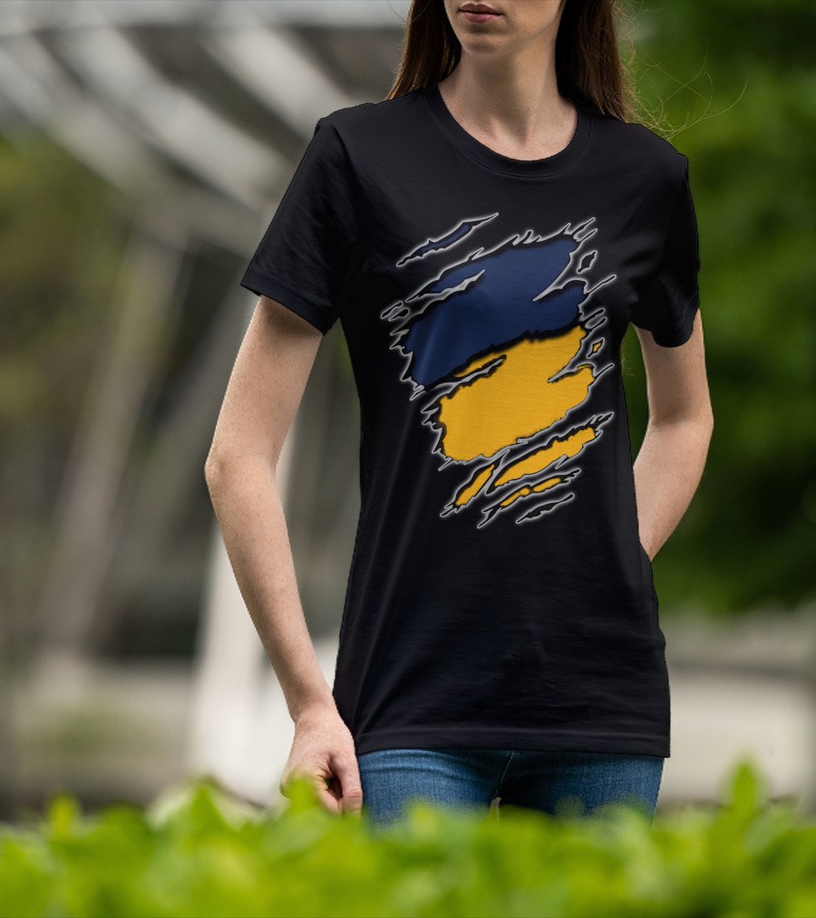 Pac Yan Worn Claw Marks Blue Yellow Gradient T-Shirt
