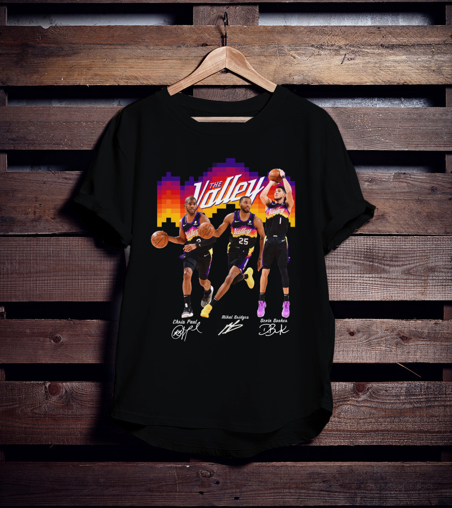 The Valley Phoenix Sun Chris Paul Mikal Bridges Devin Booker Basketball Team T-Shirt