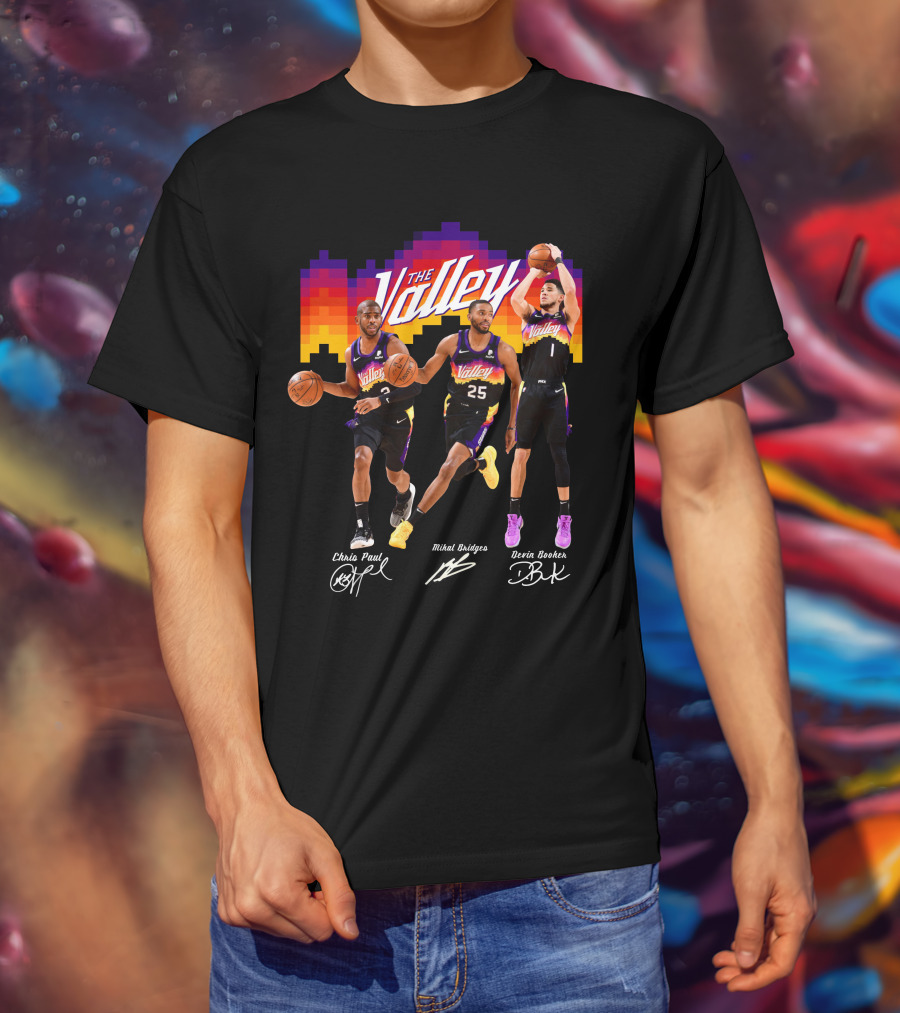The Valley Phoenix Sun Chris Paul Mikal Bridges Devin Booker Basketball Team T-Shirt