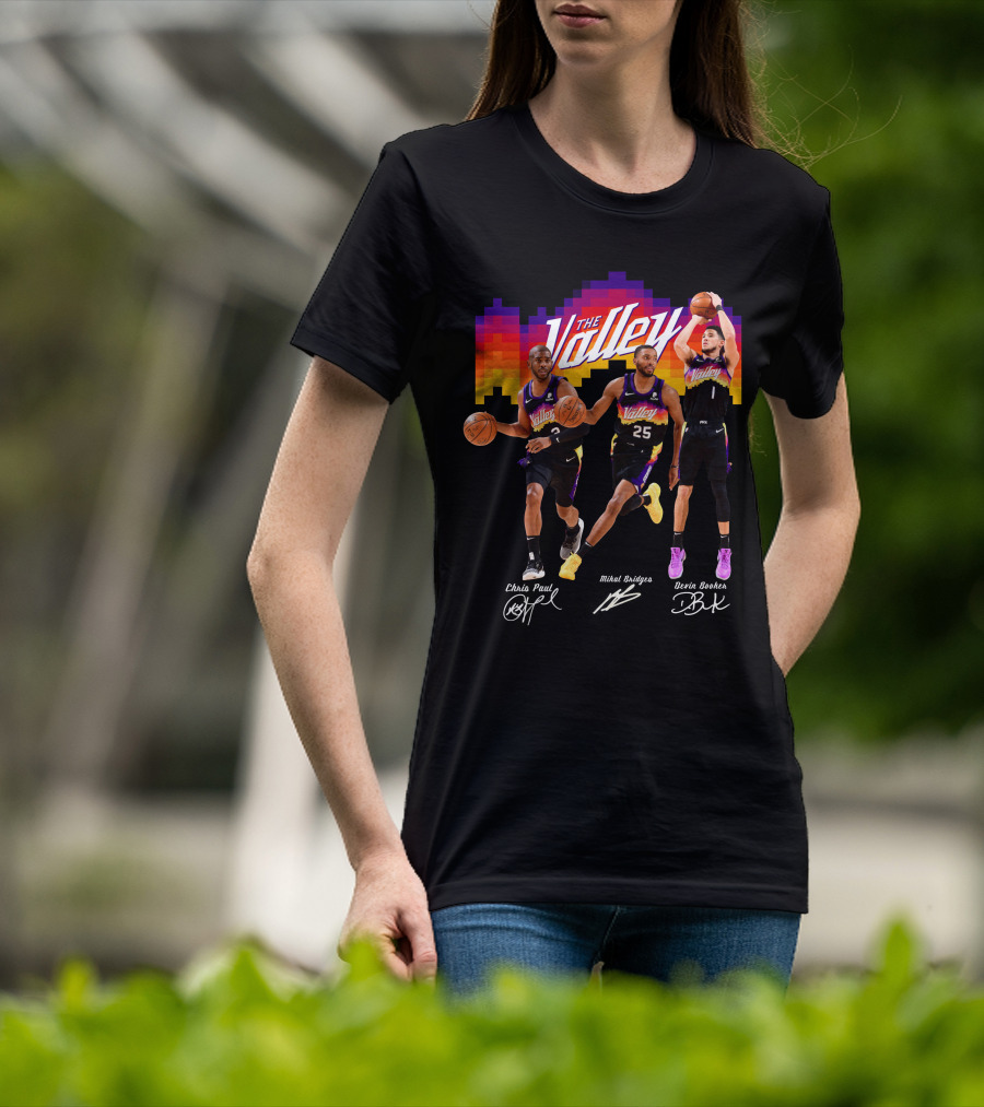 The Valley Phoenix Sun Chris Paul Mikal Bridges Devin Booker Basketball Team T-Shirt