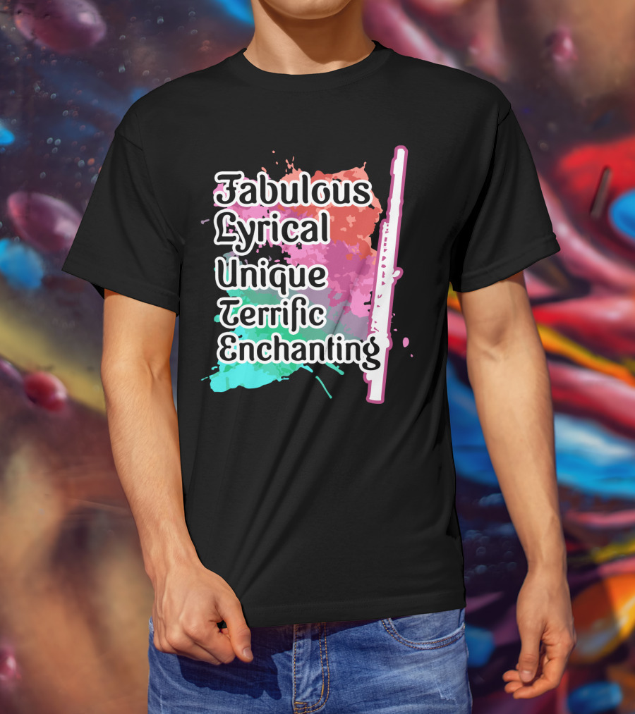 Fabulous Lyrical Unique Terrific Enchanting Flute Colorful Background T-Shirt