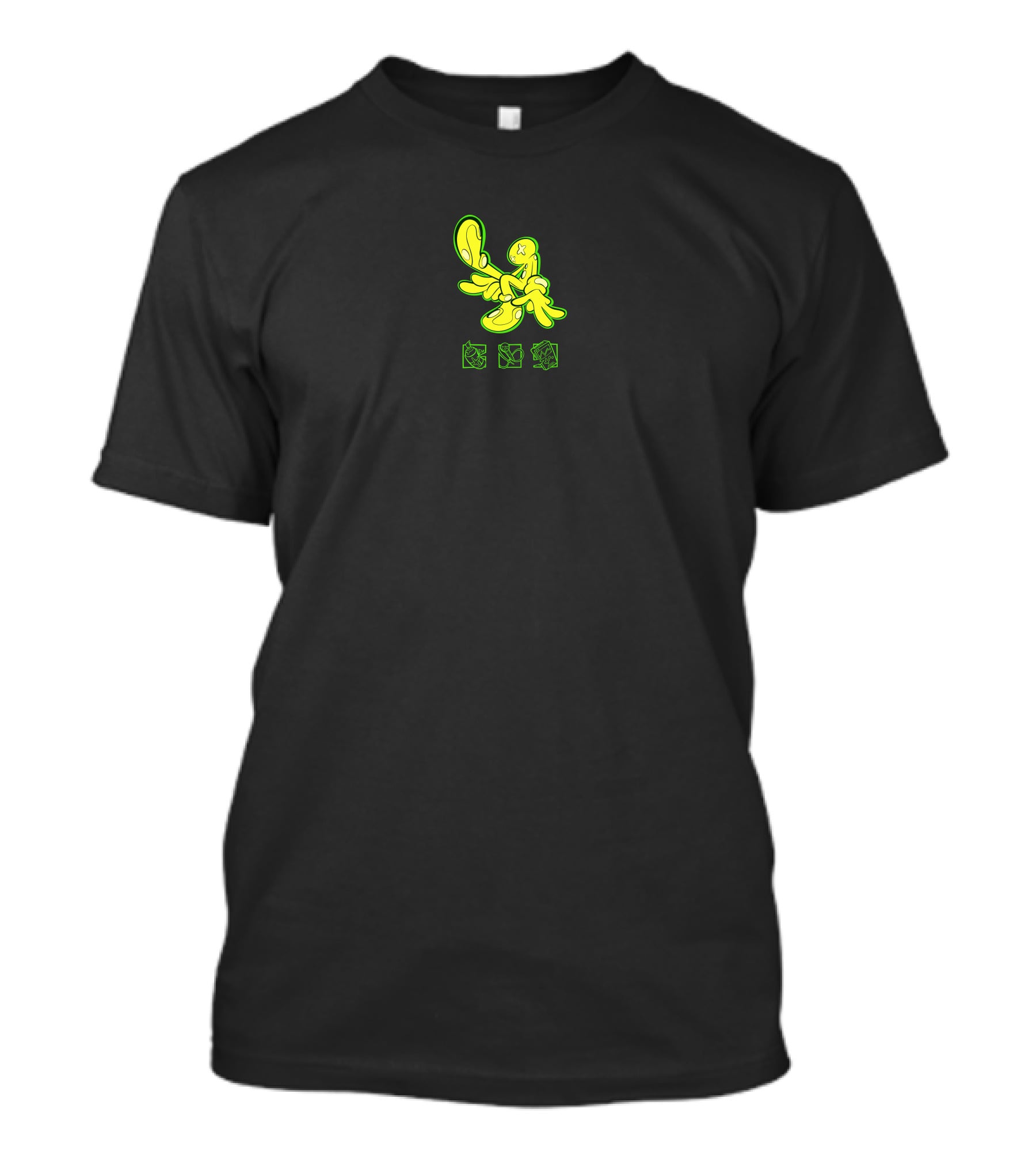 OFFCANNY Neon Cartoon Figure With Iconic Symbols T-Shirt