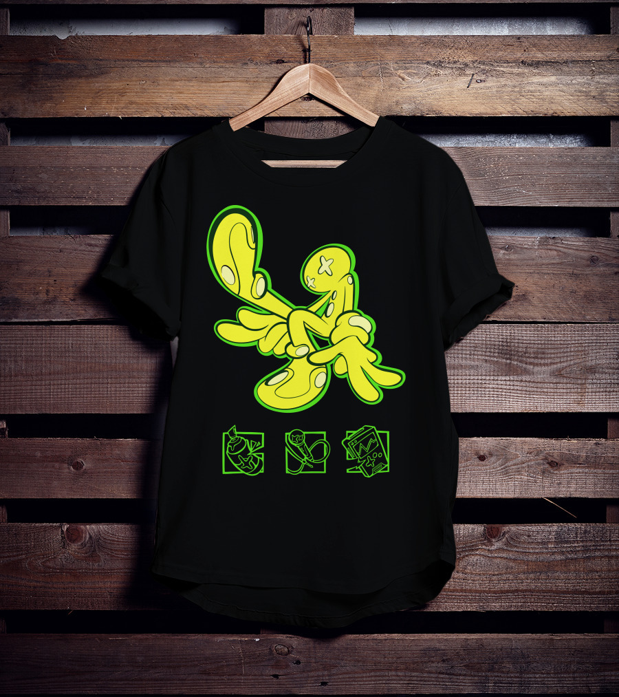 OFFCANNY Neon Cartoon Figure With Iconic Symbols T-Shirt