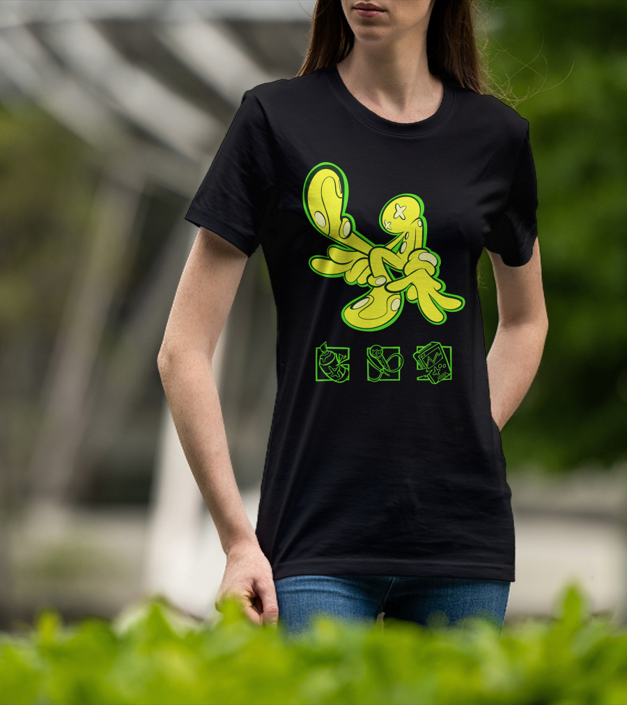 OFFCANNY Neon Cartoon Figure With Iconic Symbols T-Shirt