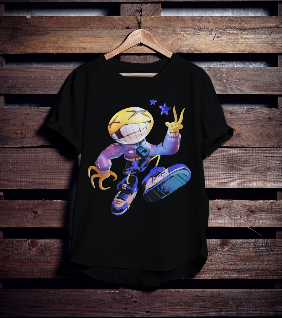 OFFCANNY Smile Face Character With Sneakers And Peace Sign T-Shirt