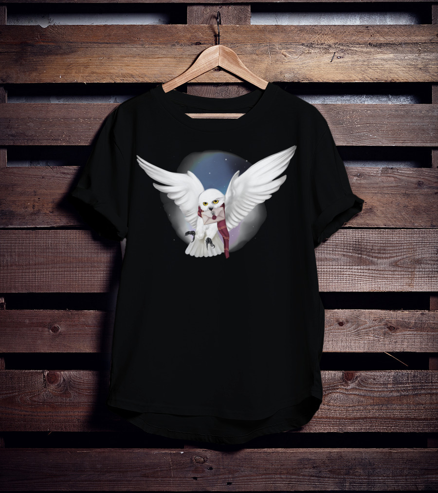 Snowy White Owl With Letter And Red Scarf In Starry Sky T-Shirt