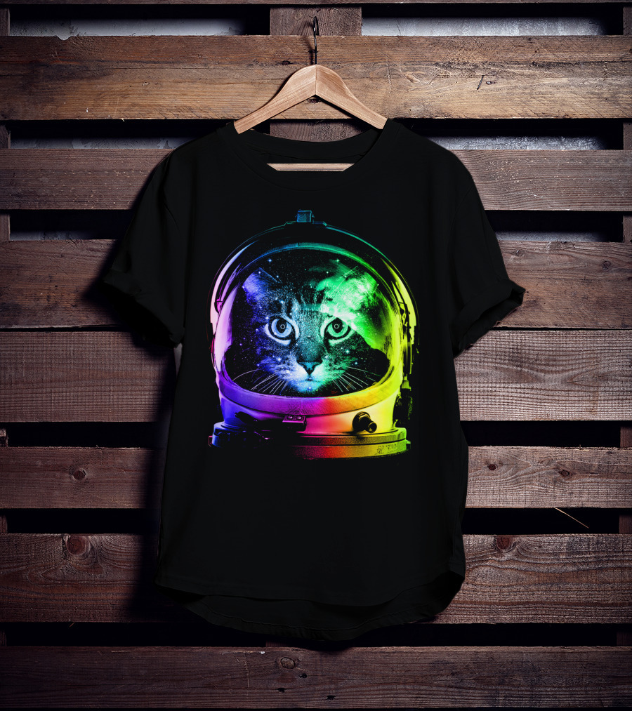 Astronaut Cat Classic Funny Cat In Space Helmet With Rainbow Glow T-Shirt