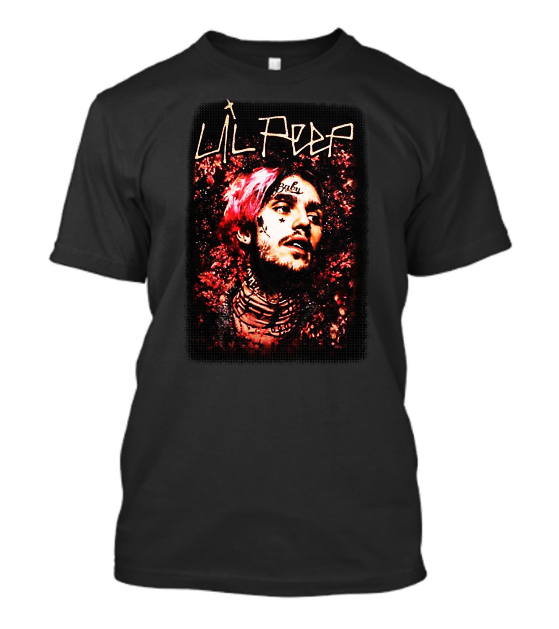 Lil Peep Floral Red Tattoo Portrait Star Headshot T-Shirt