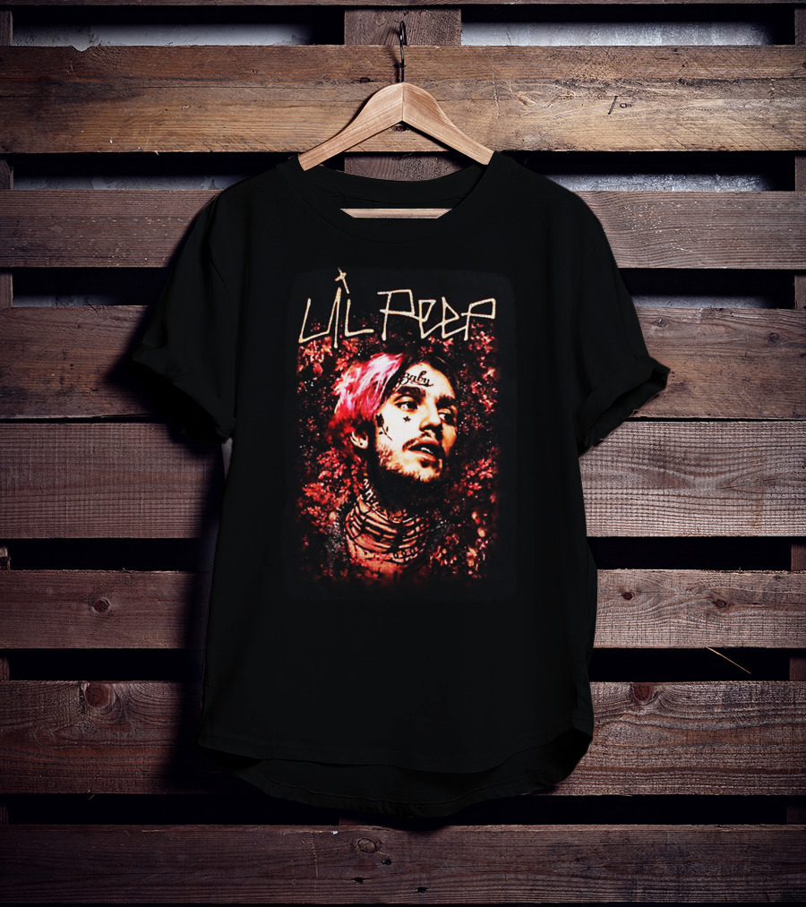 Lil Peep Floral Red Tattoo Portrait Star Headshot T-Shirt