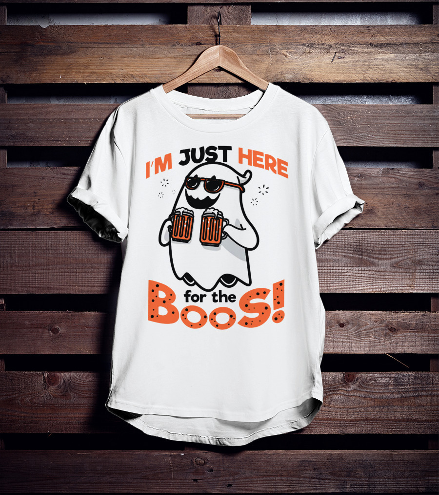 I'm Just Here For The Boos With Ghost Holding Beers T-Shirt