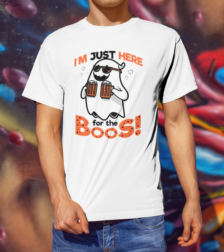 I'm Just Here For The Boos With Ghost Holding Beers T-Shirt