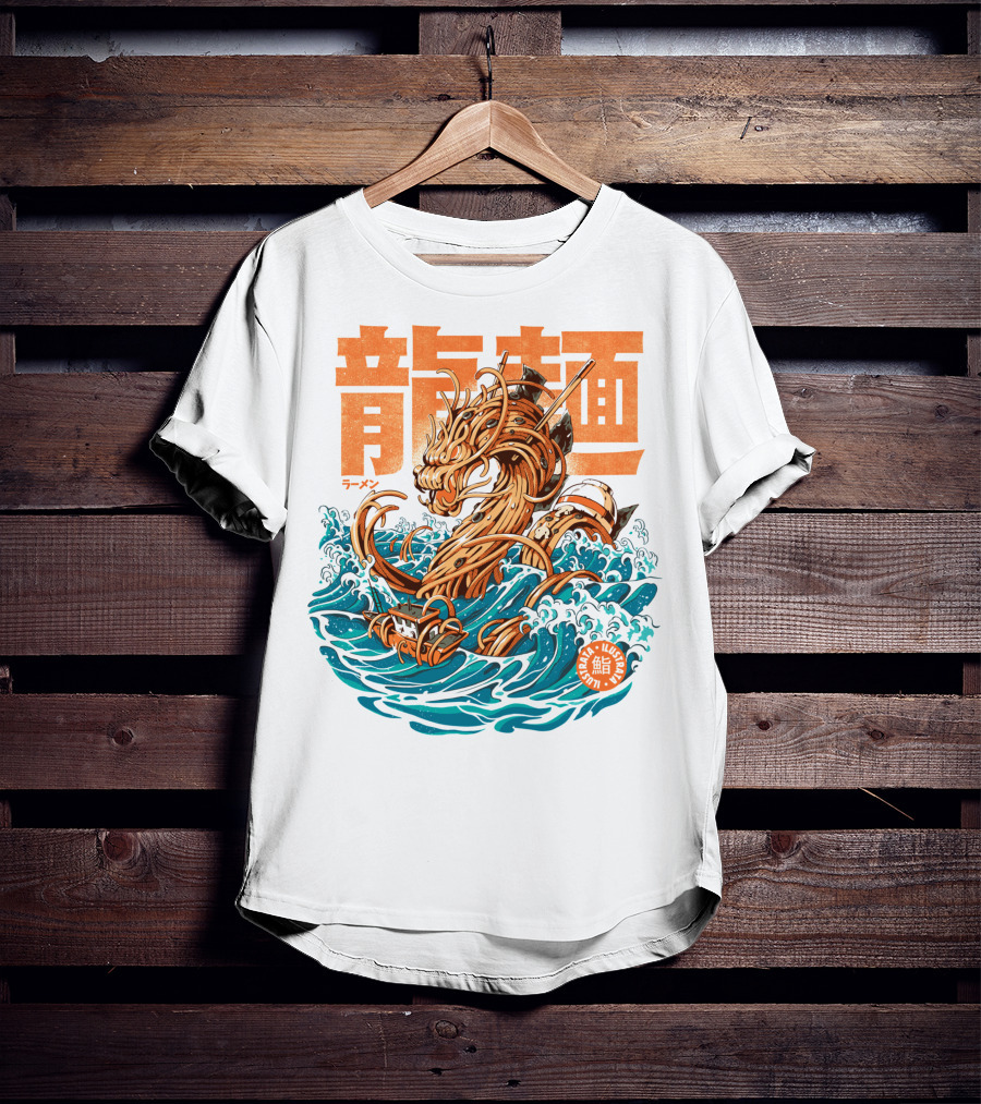 Great Ramen Dragon Kanagawa Woodblock Waves Japan T-Shirt