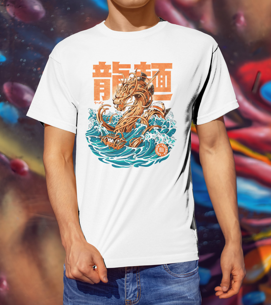 Great Ramen Dragon Kanagawa Woodblock Waves Japan T-Shirt