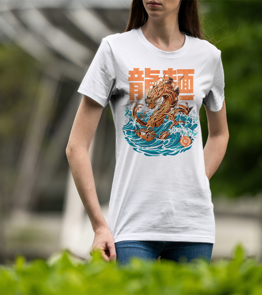 Great Ramen Dragon Kanagawa Woodblock Waves Japan T-Shirt