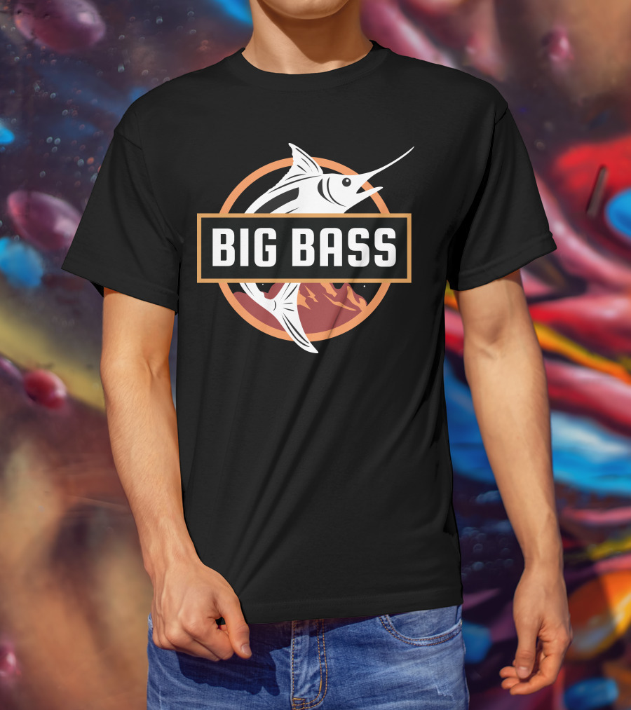 BIG BASS Marlin Jumping Over Mountains In Circle T-Shirt