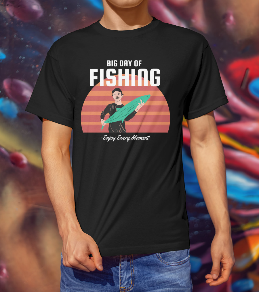Big Day Of Fishing Enjoy Every Moment Retro Sunset Catch T-Shirt