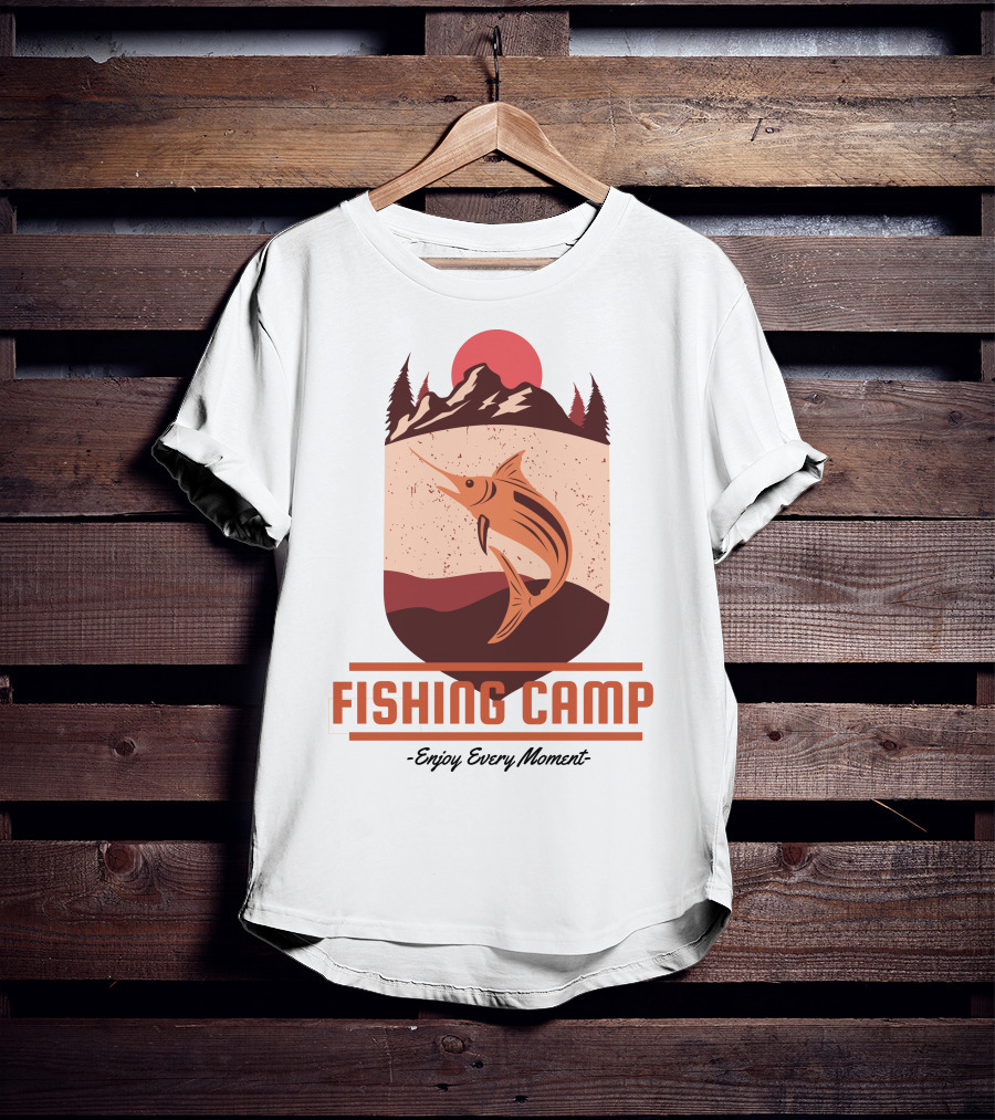 FISHING CAMP Enjoy Every Moment Mountain Fish Sun T-Shirt