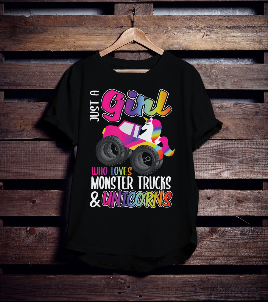 Just A Girl Who Loves Monster Trucks And Unicorns T-Shirt