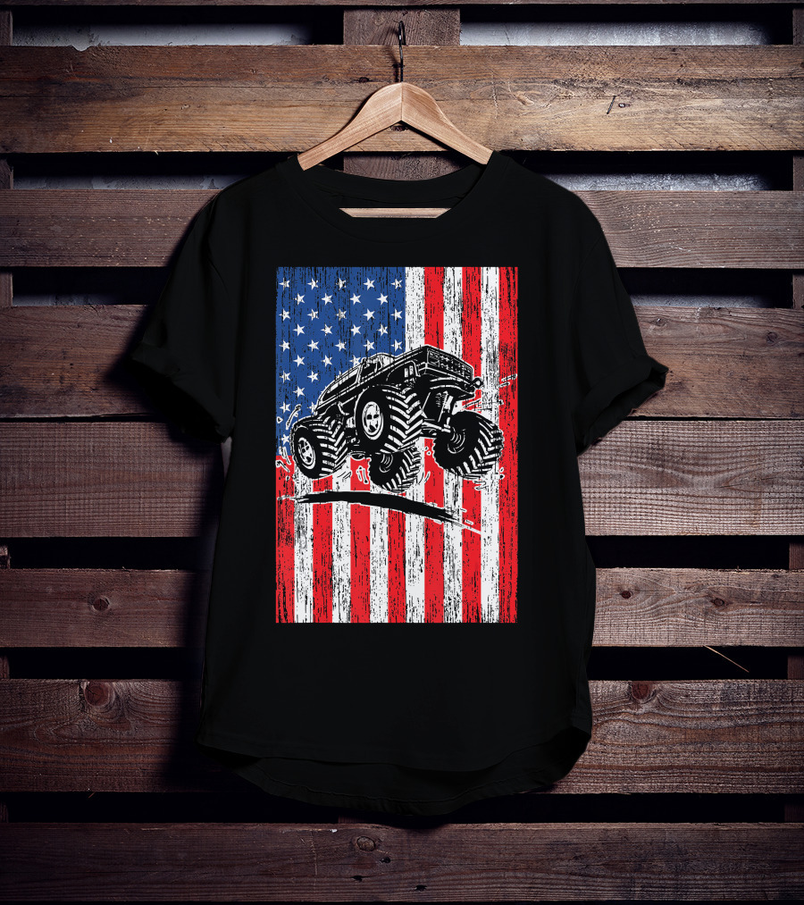 American Flag USA Monster Truck Enthusiast Patriotic T-Shirt