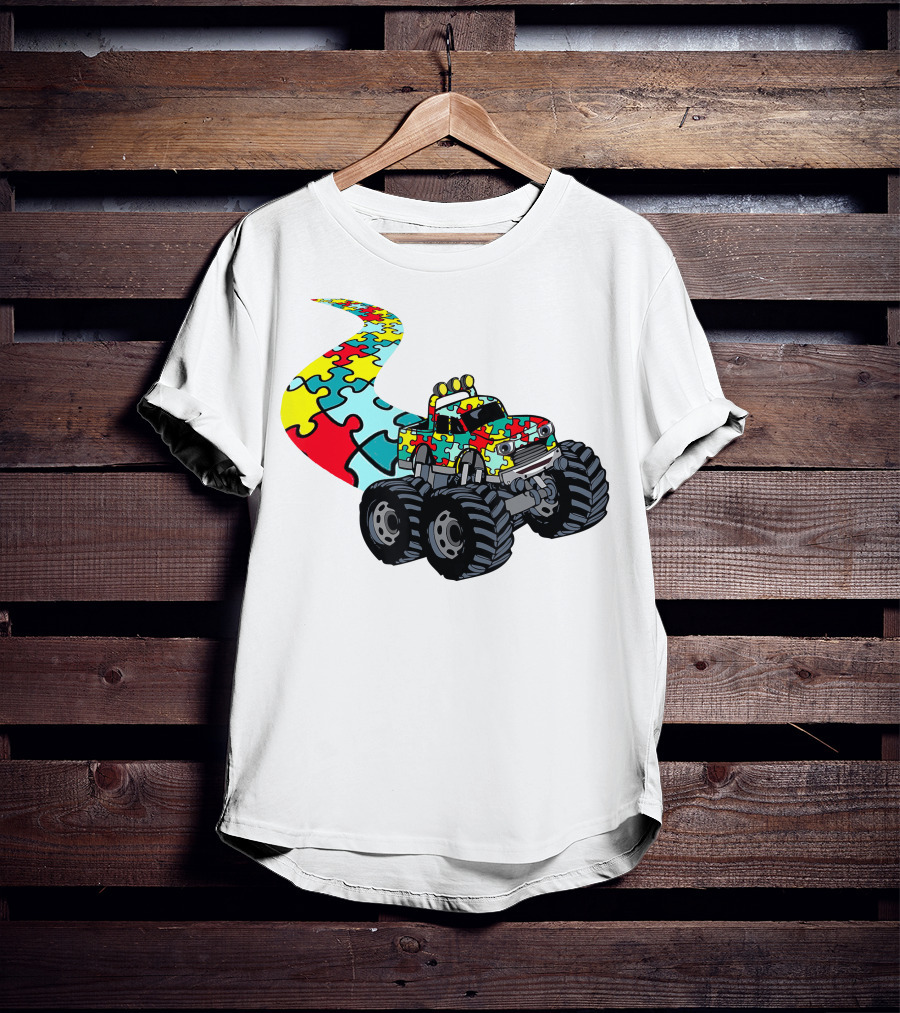 Autism Awareness Puzzle Piece Monster Truck For Boys T-Shirt