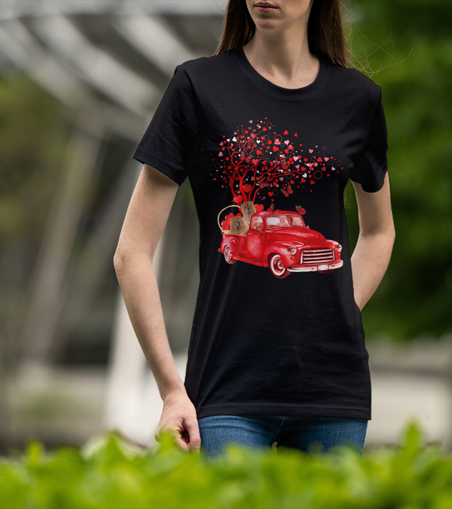 Chow Chow In Red Truck With Butterfly Valentine Heart Tree T-Shirt
