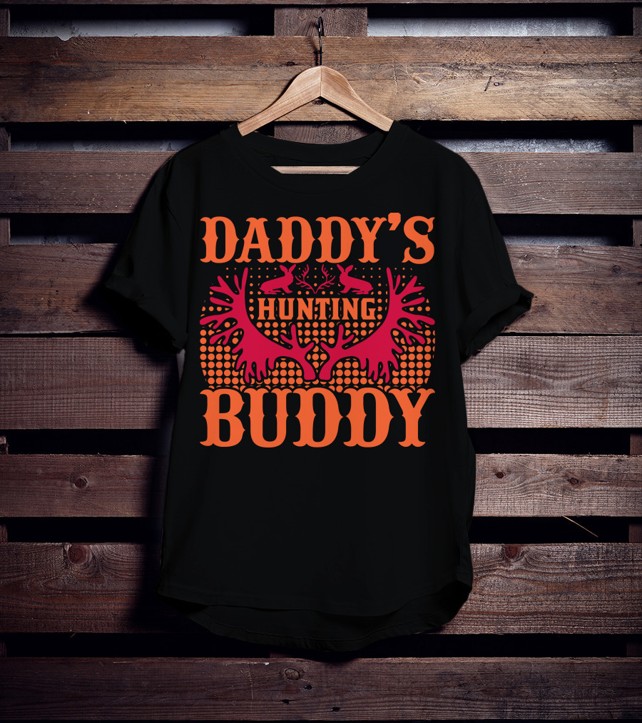 Daddy's Hunting Buddy Antler Design With Rabbits T-Shirt
