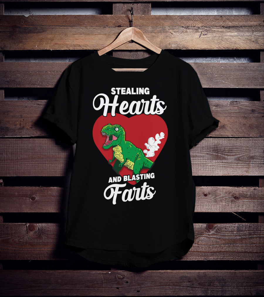 Stealing Hearts And Blasting Farts Dinosaur In Red Heart T-Shirt