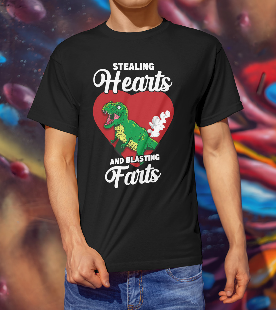 Stealing Hearts And Blasting Farts Dinosaur In Red Heart T-Shirt