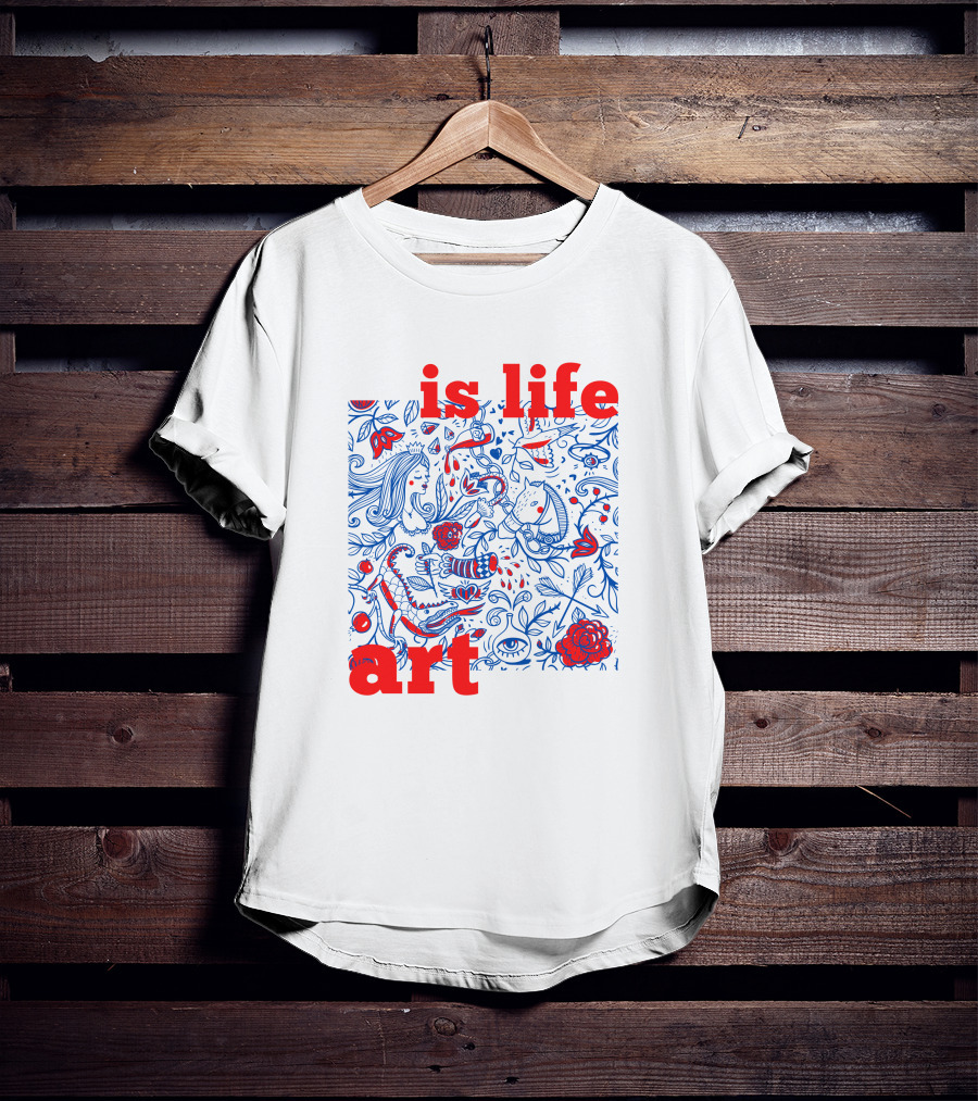 Is Life Art Floral Fantasy In Red And Blue T-Shirt