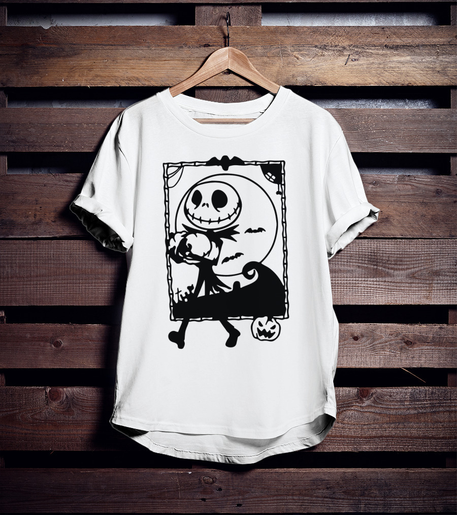 Little Jack Pumpkin Silhouette With Moon And Pumpkin Accents T-Shirt