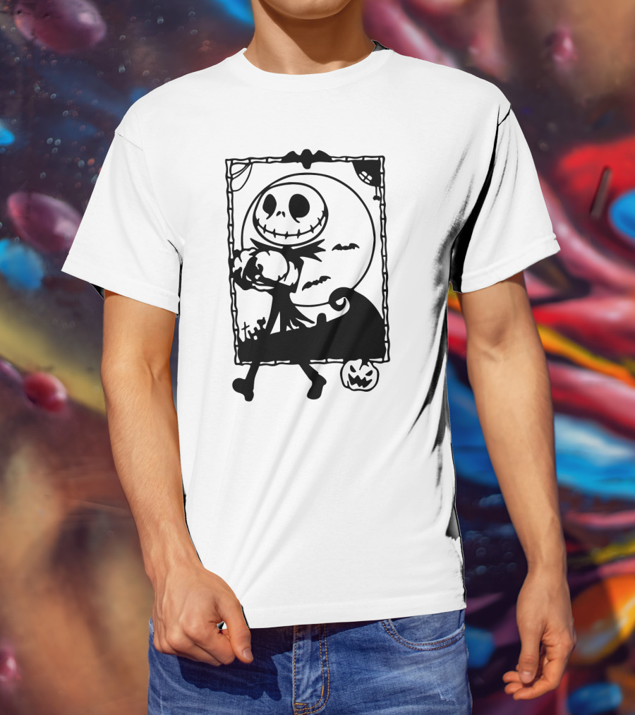 Little Jack Pumpkin Silhouette With Moon And Pumpkin Accents T-Shirt