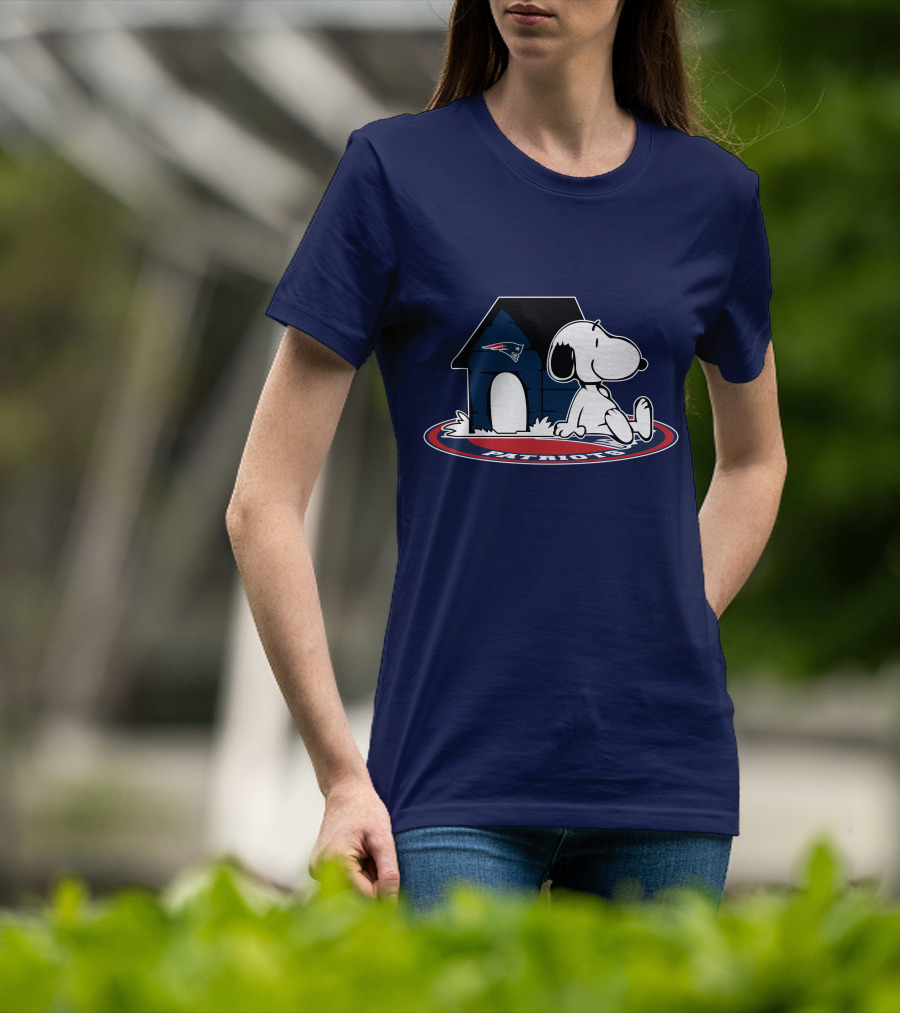Snoopy With New England Patriots Doghouse Football Fan Now And Forever T-Shirt