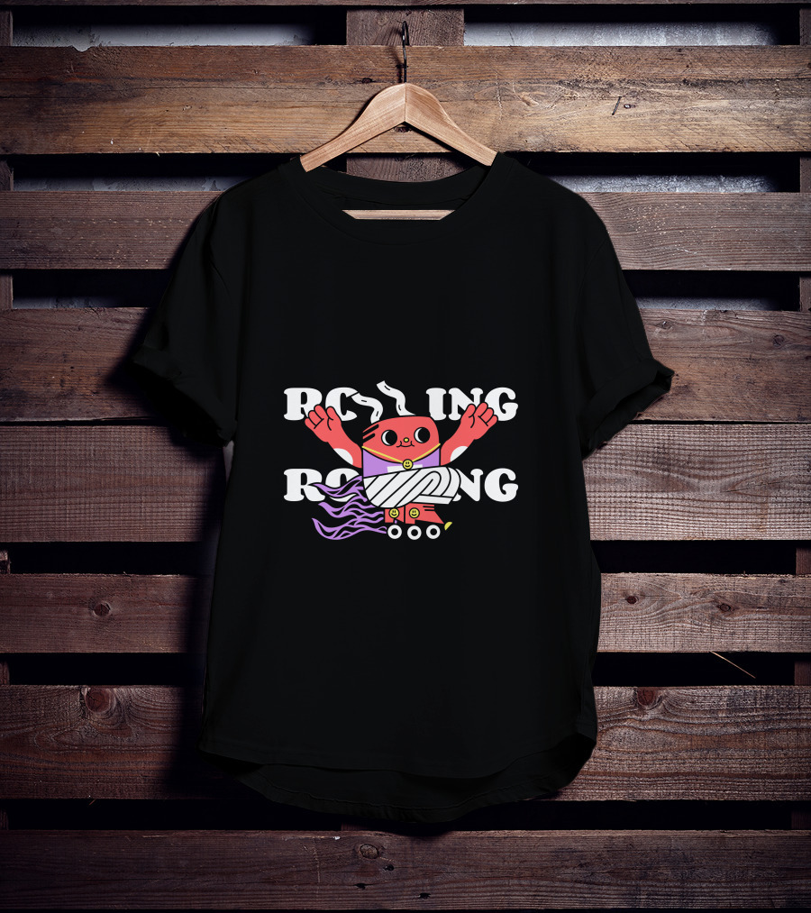 Rolling Cartoon Character With Purple Roller Skates And Wavy Hair T-Shirt