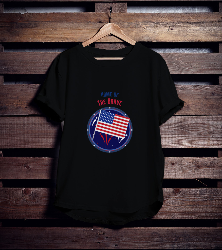 Home Of The Brave US Flag With Stars And Fireworks T-Shirt