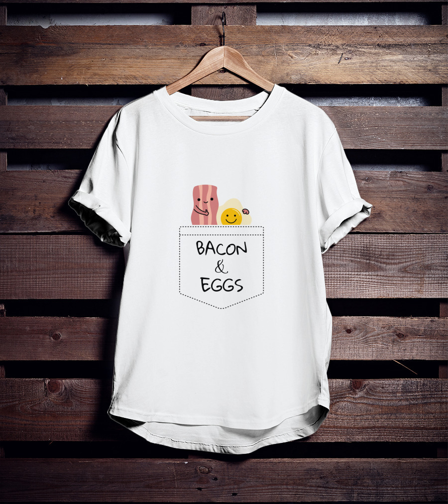 Pocket Bacon And Eggs Smiley Face Duo T-Shirt