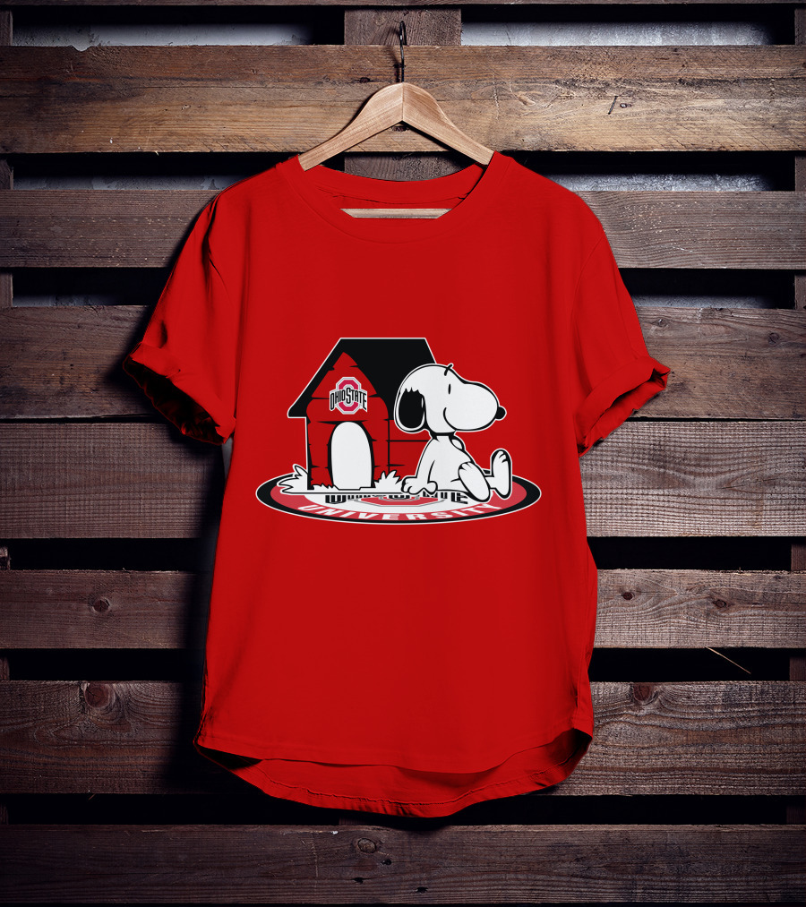Ohio State Football Fan Now And Forever University Emblem With Snoopy Doghouse T-Shirt