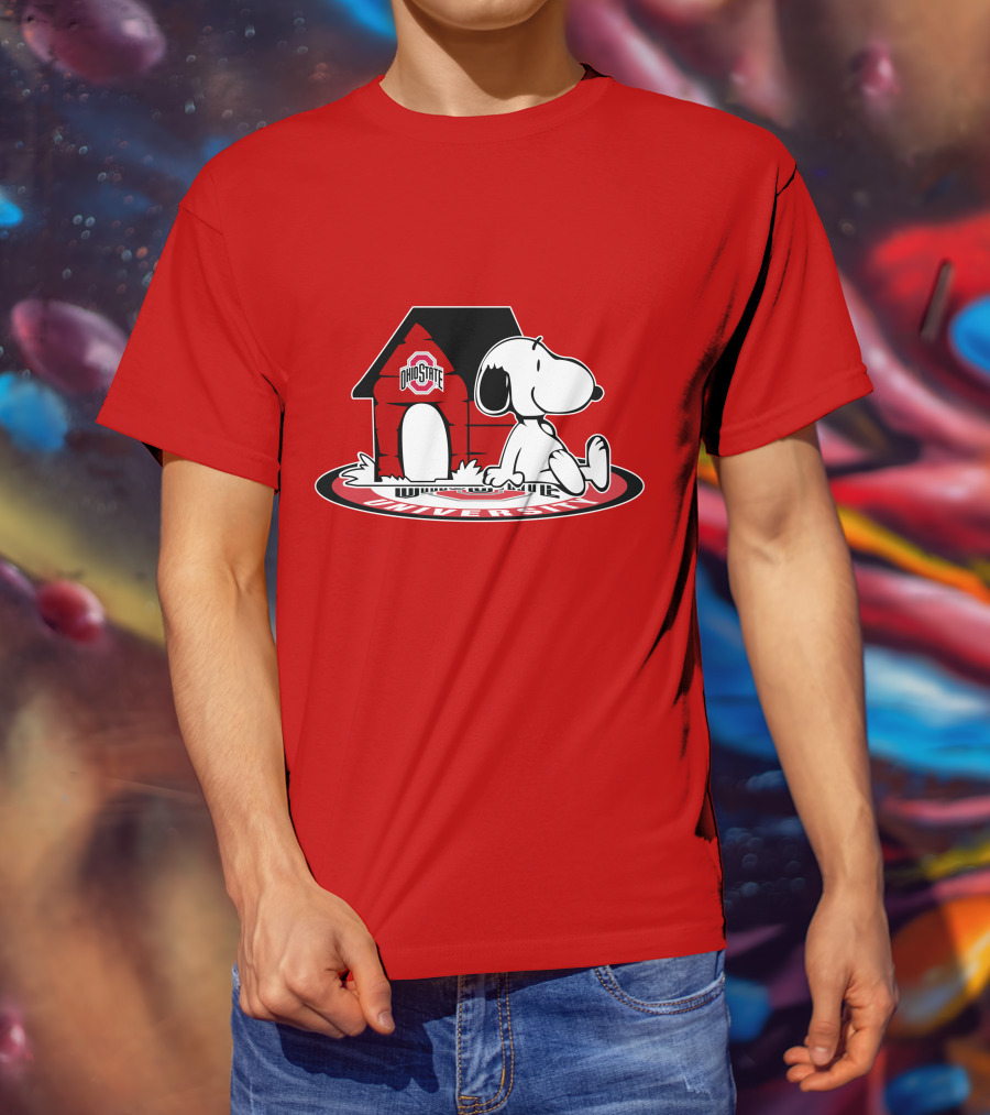 Ohio State Football Fan Now And Forever University Emblem With Snoopy Doghouse T-Shirt