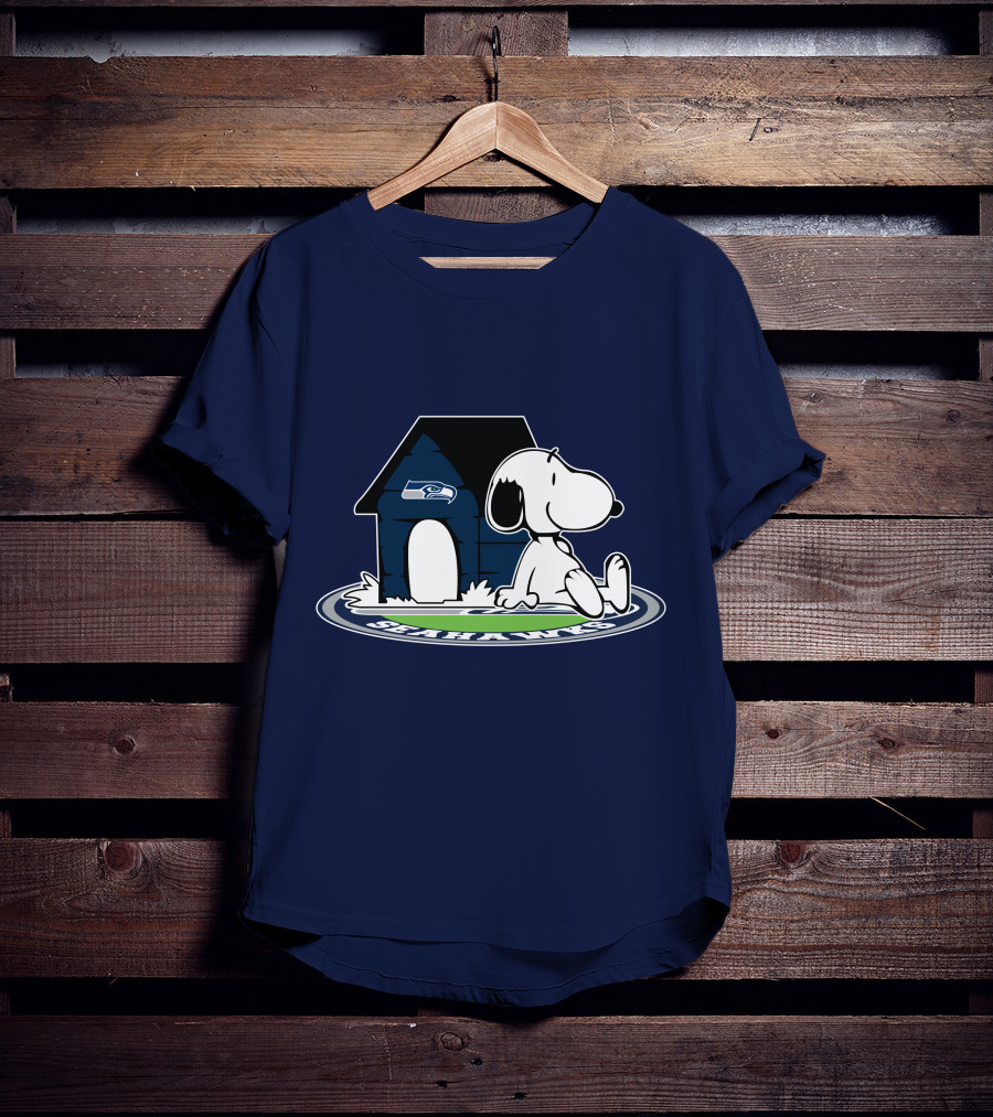 Seattle Seahawks Fan Forever With Snoopy Sitting By Doghouse T-Shirt
