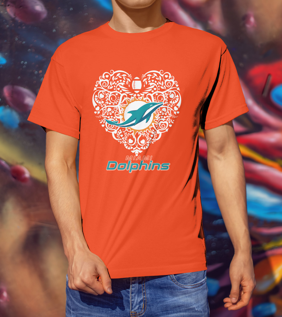 Love My Miami Dolphins Heart Football Theme T-Shirt