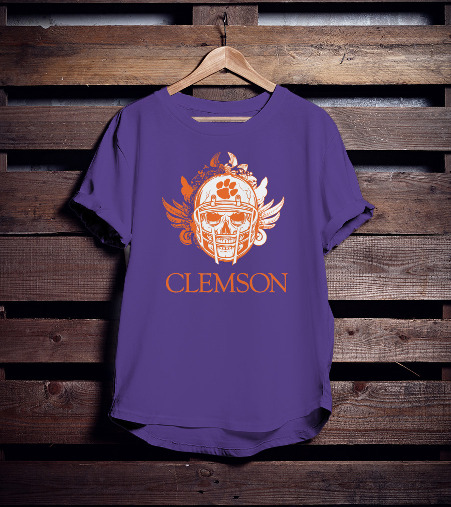 Clemson Tigers Skull Helmet With Wings T-Shirt