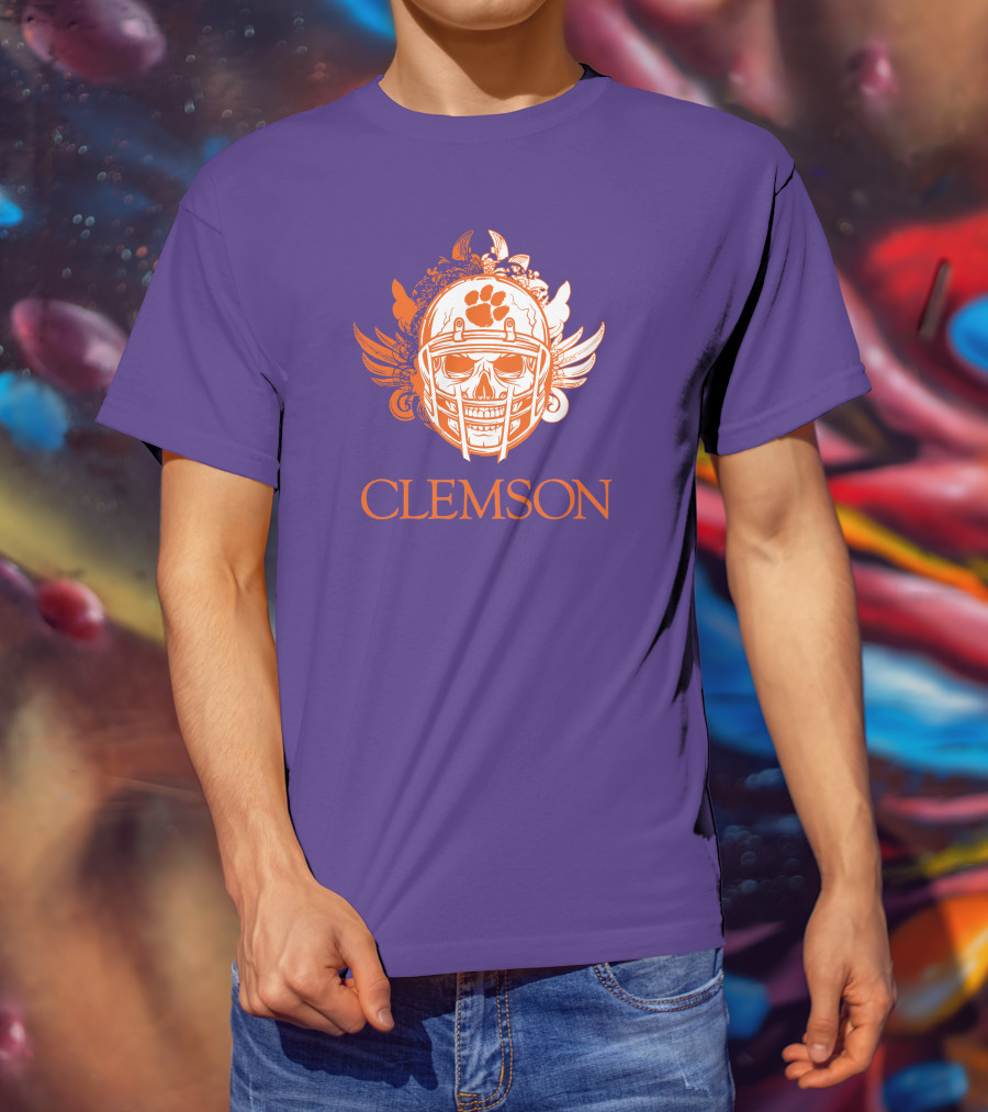 Clemson Tigers Skull Helmet With Wings T-Shirt
