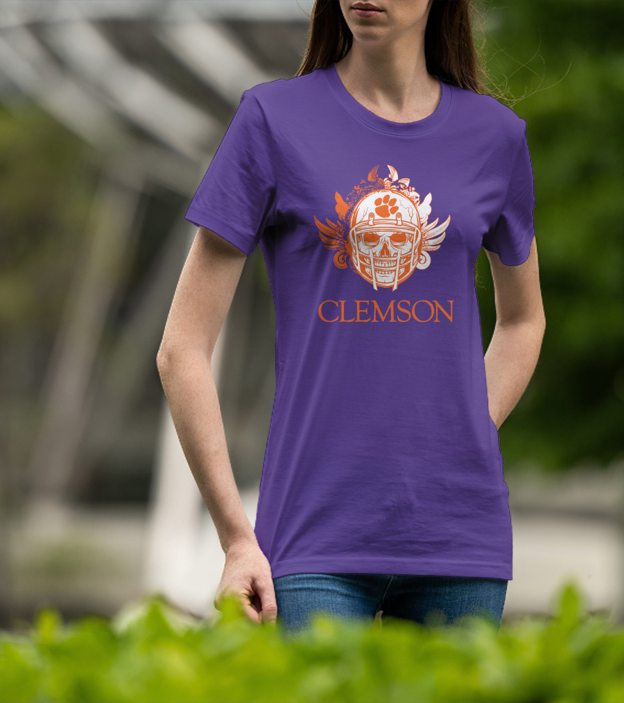 Clemson Tigers Skull Helmet With Wings T-Shirt