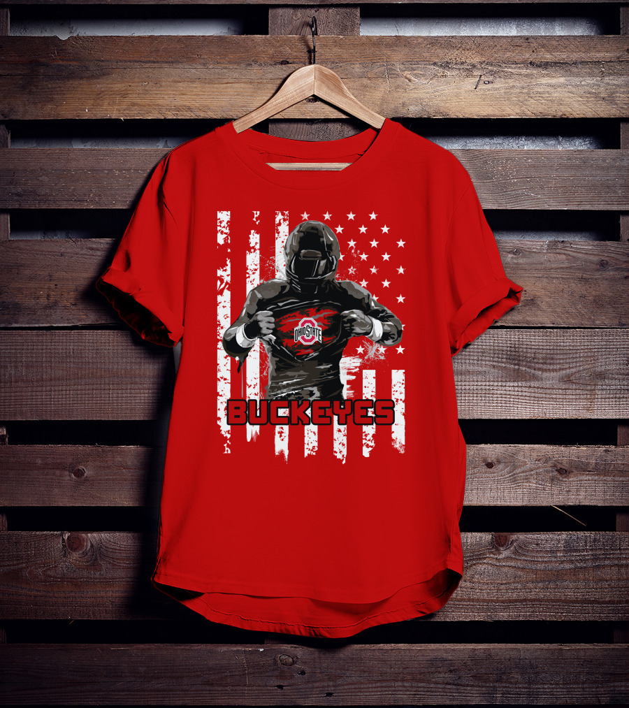Ohio State Buckeyes Player With American Flag Background T-Shirt