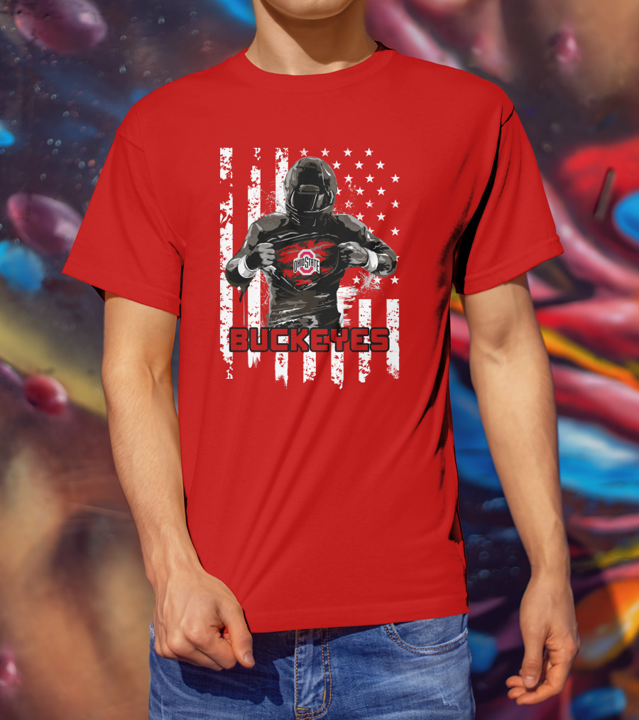 Ohio State Buckeyes Player With American Flag Background T-Shirt