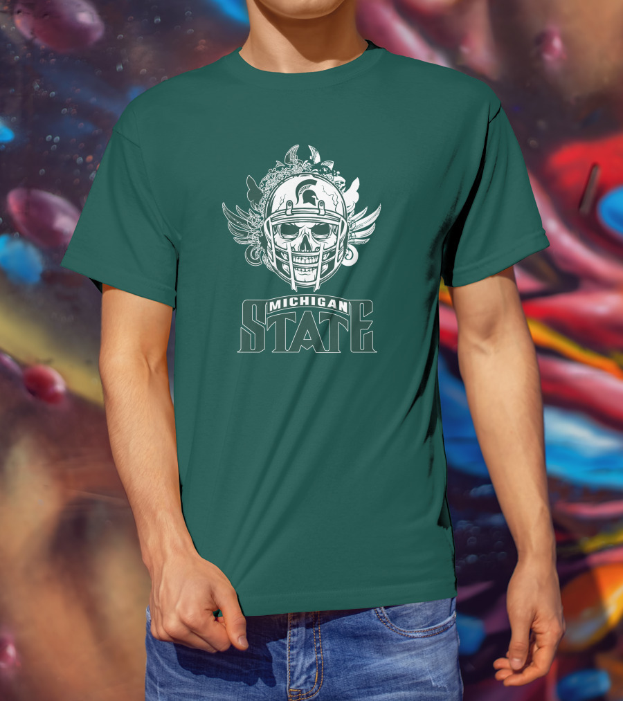 Michigan State Spartans Skull Helmet T-Shirt