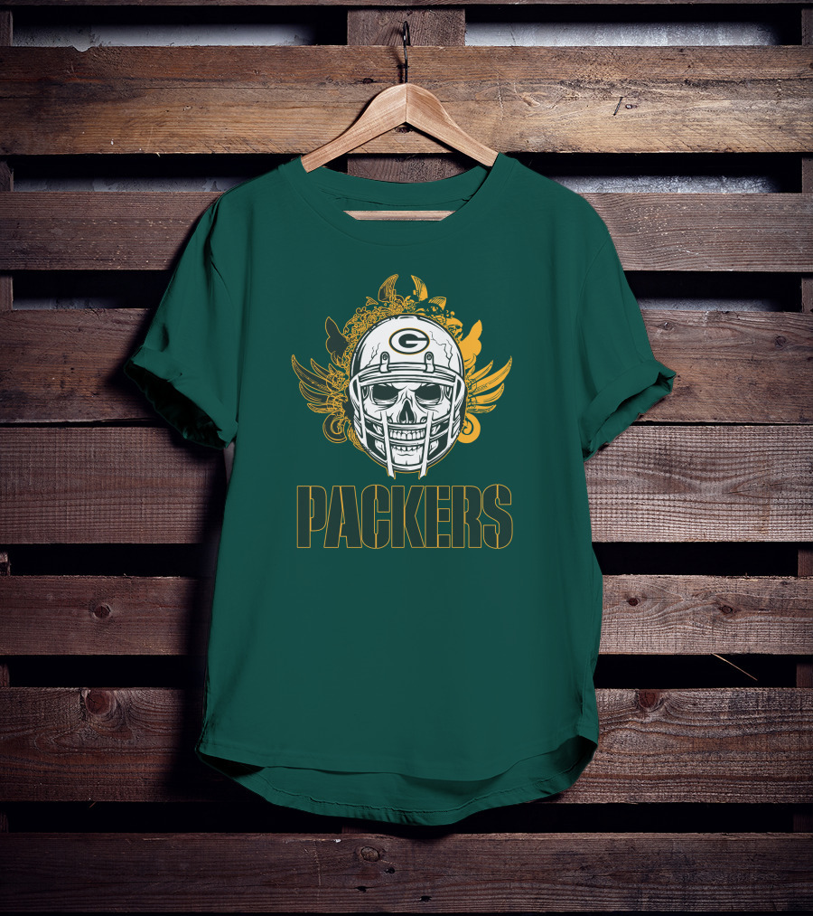 Packers Skull Helmet With Green Bay Logo Elements T-Shirt